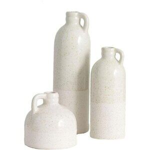 White Ceramic Jug Vase Set of 3 Rustic Farmhouse Decor for Shelf Table Centerpie